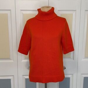 Lauren Ralph Lauren Petite Orange Cotton Short Sleeve Turtleneck Sweater P/S